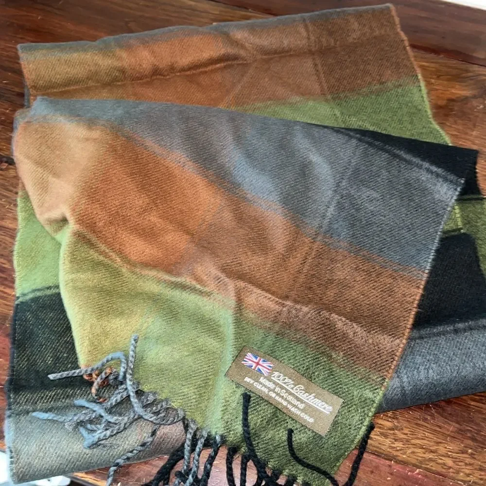 import Scotland Muted 2 tone Blue Green Brown 100% Cashmere soft winter scarf